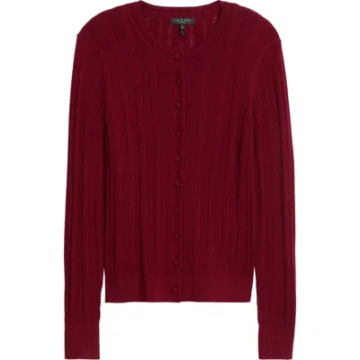 Rag & Bone Rhodes Wool Crewneck Cardigan In Burgundy