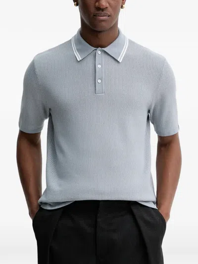 Rag & Bone Ribbed-knit Polo Shirt In Blue