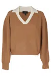 Rag & Bone Ribbed Knit Sweater With Contrast Collar In Brown