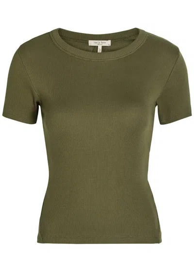 Rag & Bone Ribbed Stretch-cotton T-shirt In Green