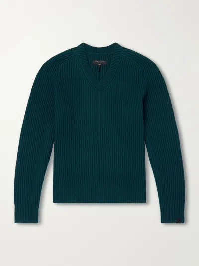 Rag & Bone Ribbed Wool And Cashmere-blend Sweater In Green