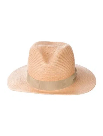 Pre-owned Rag & Bone Ribbon Accent Straw Fedora Hat In Neutrals
