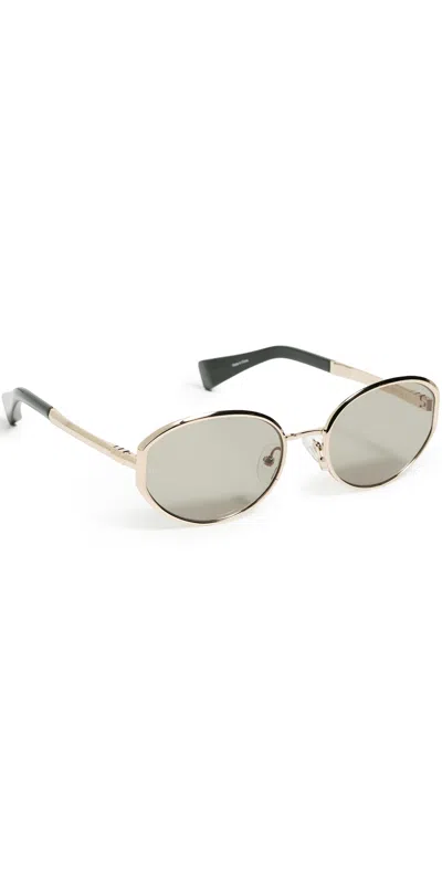 Rag & Bone Round Metal Sunglasses Shiny Gold/olive Green
