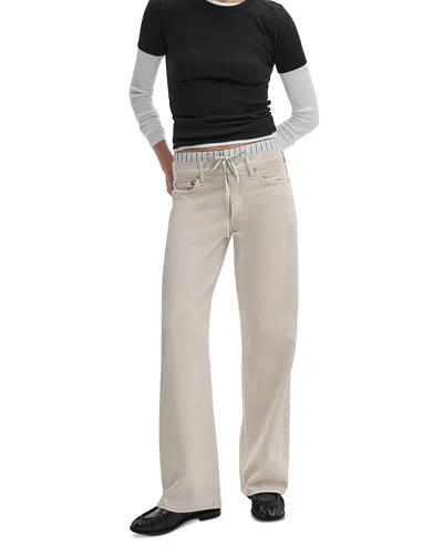 Rag & Bone Saige Boxer Trim Mid Rise Straight Leg Jeans In Sand Stripe In Gray