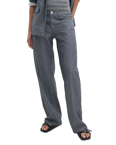 Rag & Bone Saige Stripe Straight Leg Cotton Poplin Pants In Blue