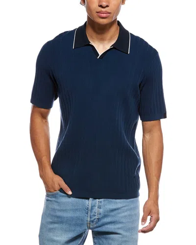 Rag & Bone Johnny Ribbed Pointelle-knit Cotton-blend Polo Shirt In Blue