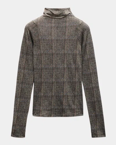 Rag & Bone Shaw Plaid Turtleneck Top In Brown