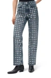 Rag & Bone Shea High-rise Full Kingston Stud Relaxed Straight Jean In Blue