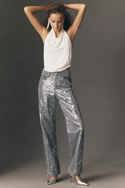 Rag & Bone Shea Sequin High-rise Wide-leg Jeans In Gray