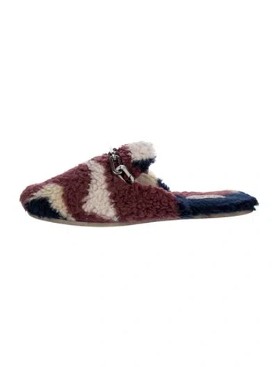 Pre-owned Rag & Bone Shearling Colorblock Pattern Slippers In Blue