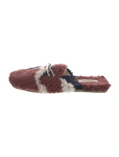 Pre-owned Rag & Bone Shearling Patterned Mules In Burgundy