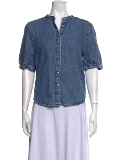 Pre-owned Rag & Bone Short Sleeve Button-up Top W/ Tags In Blue