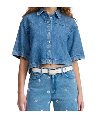Rag & Bone Short Sleeve Denim Shirt In Blue