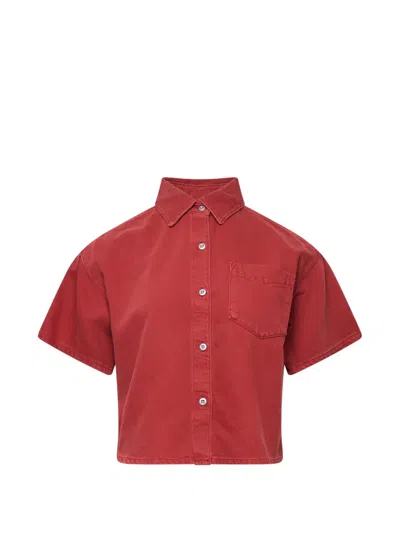 Rag & Bone Short-sleeved Cropped Shirt In Red
