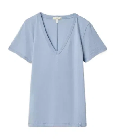 Rag & Bone V-neck Organic Cotton T-shirt In Blue