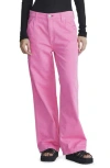 Rag & Bone Sid Carpenter High Rise Wide Leg Jeans In Bright Pink In Pink