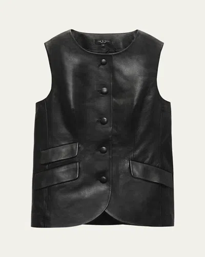 Rag & Bone Slade Leather Vest In Black