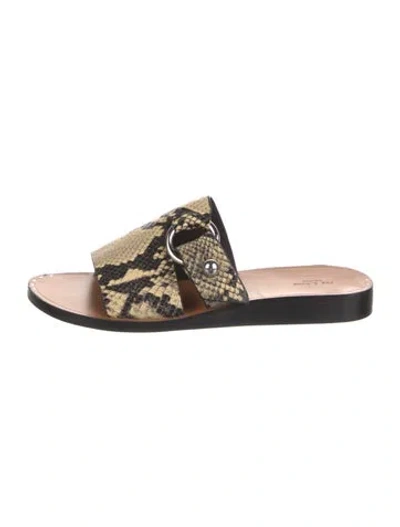 Pre-owned Rag & Bone Snakeskin Animal Print Slides In Neutral