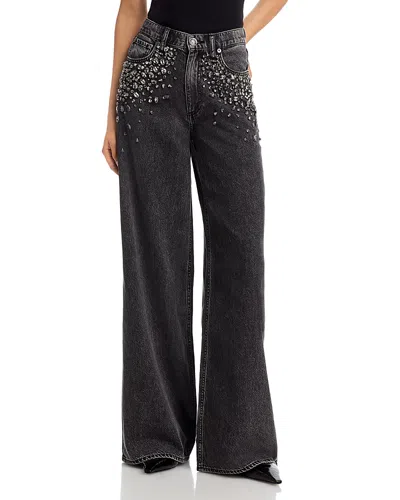 Rag & Bone Featherweight Sofie Embellished High Waist Wide Leg Jeans In Black