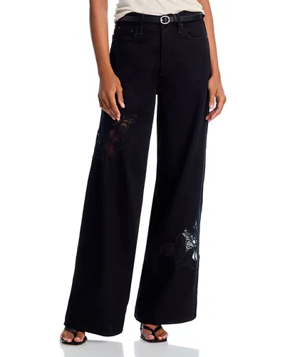 Rag & Bone Sofie High Rise Full Wide Leg Lace Jeans In Black