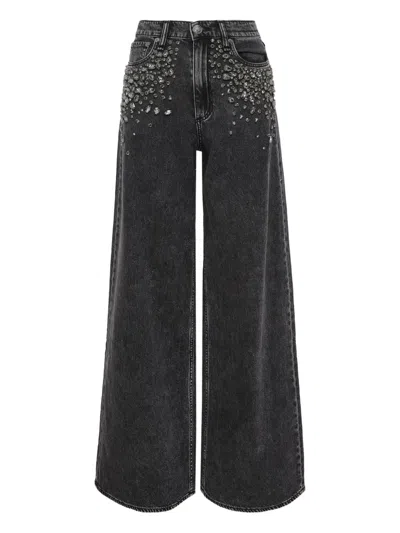 Rag & Bone Featherweight Sofie Embellished High Waist Wide Leg Jeans In Black
