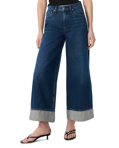 Rag & Bone Sofie Jewel Cuff High Rise Wide Leg Ankle Jeans In Dawn Jewel In Blue