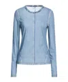 Rag & Bone Solid Color Mesh Long-sleeve Top In Blue