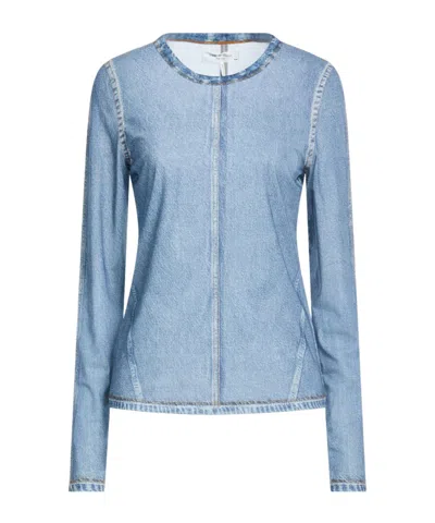 Rag & Bone Solid Color Mesh Long-sleeve Top In Blue