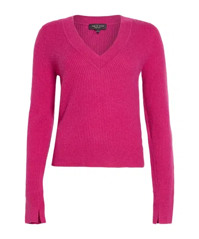 Rag & Bone Solidcolor Cashmere Vneck Lightweight Longsleeve Top In Pink