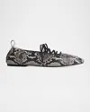 Rag & Bone Sophia Lace-up Snake-embossed Leather Ballerina Flats In Black