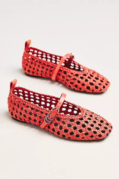 Rag & Bone Orange Spire Woven Mary Jane Faux-leather Flats In Red