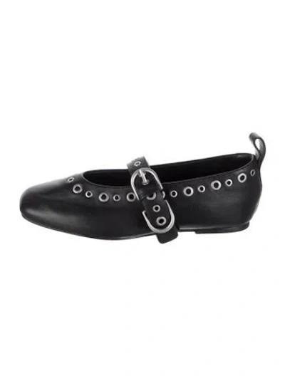 Pre-owned Rag & Bone Spire Mary-jane Grommets Leather Mary Jane Flats In Black