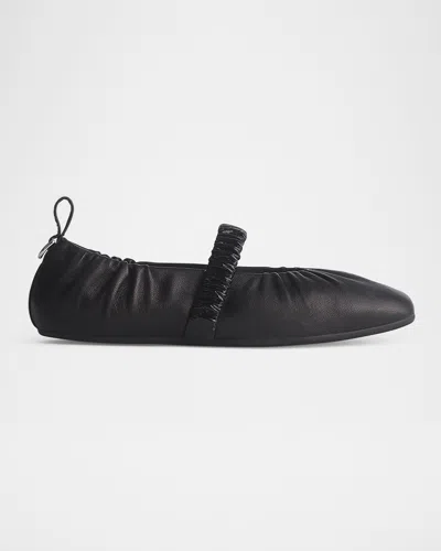 Rag & Bone Spire Ruched Leather Mary Jane Ballerina Flats In Black