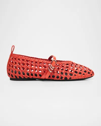 Rag & Bone Orange Spire Woven Mary Jane Faux-leather Flats In Red