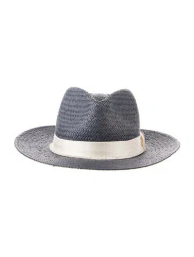 Pre-owned Rag & Bone Straw Fedora Hat In Blue