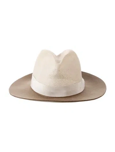 Pre-owned Rag & Bone Straw Fedora Hat In Neutrals