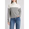 Rag & Bone Stripe Rib Knit Side Button Funnel Neck Top In White