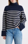 Rag & Bone Stripe Wool Cuff Sleeve Funnel Neck Sweater In Blue