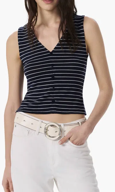 Rag & Bone Striped Button Knit Blouse In Navy Stripe In Black