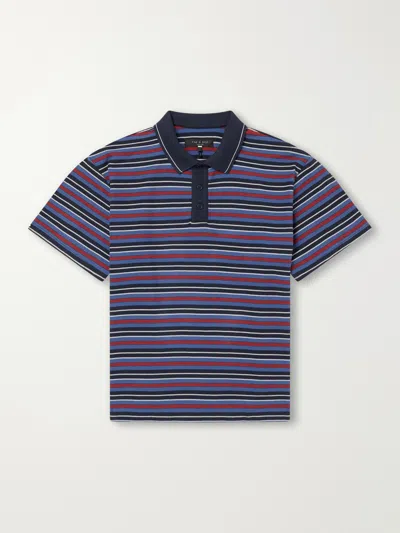 Rag & Bone Mens Stripe Pique Short-sleeve Polo Knit Shirt Nvymt In Purple