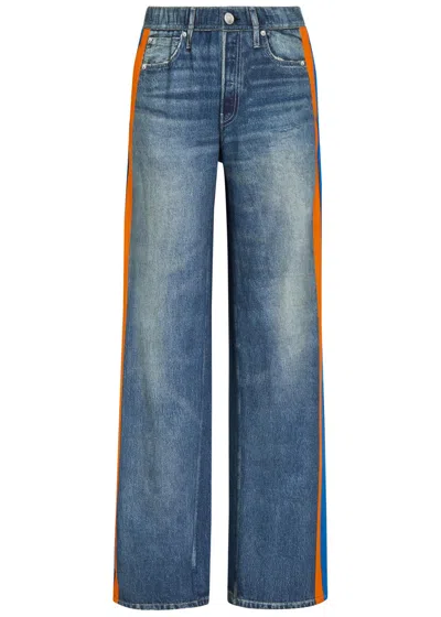 Rag & Bone Striped Denim-print Cotton Track Pants In Blue