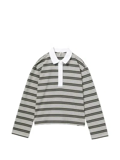 Rag & Bone Striped Long-sleeve Polo Shirt In Gray