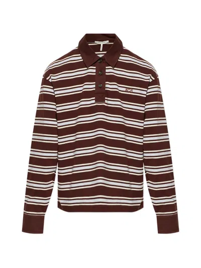 Rag & Bone Striped Long-sleeved Polo Shirt In Brown
