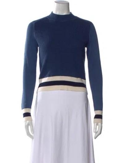 Pre-owned Rag & Bone Striped Mock Neck Sweater In Blue