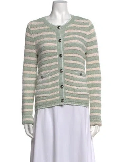 Pre-owned Rag & Bone Striped Open Front Sweater In Green