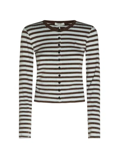 Rag & Bone Striped Ribbed Cardigan In Brown