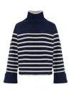 Rag & Bone Stripe Wool Cuff Sleeve Funnel Neck Sweater In Blue