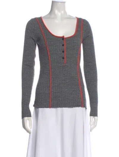 Pre-owned Rag & Bone Striped Scoop Neck Sweater In Gray