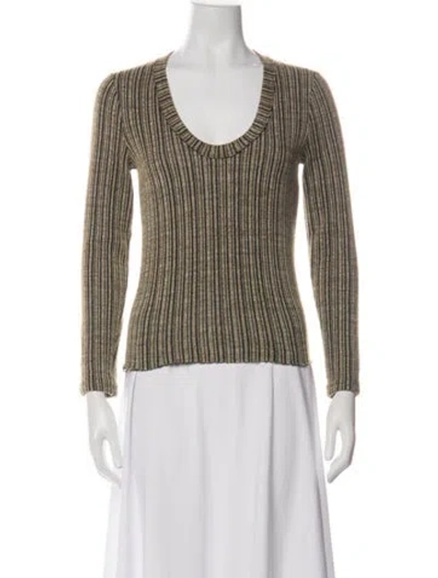 Pre-owned Rag & Bone Striped Scoop Neck Sweater In Green