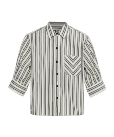 Rag & Bone Cropped-sleeve Stripe Lucia Shirt In Gray